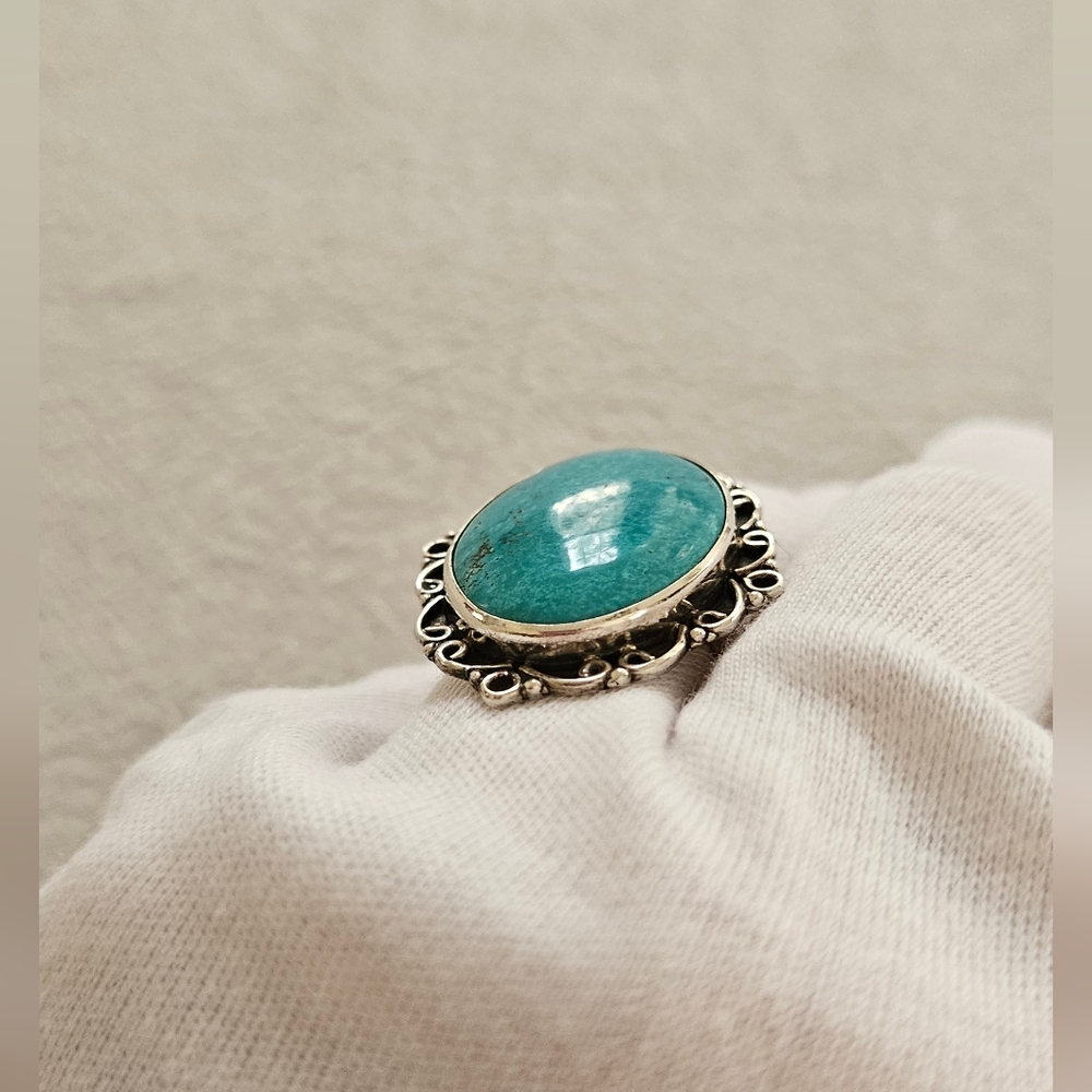 Artisan Turquoise Sterling Silver Ring Sz 7 TGW 13.7 - Picture 9 of 12